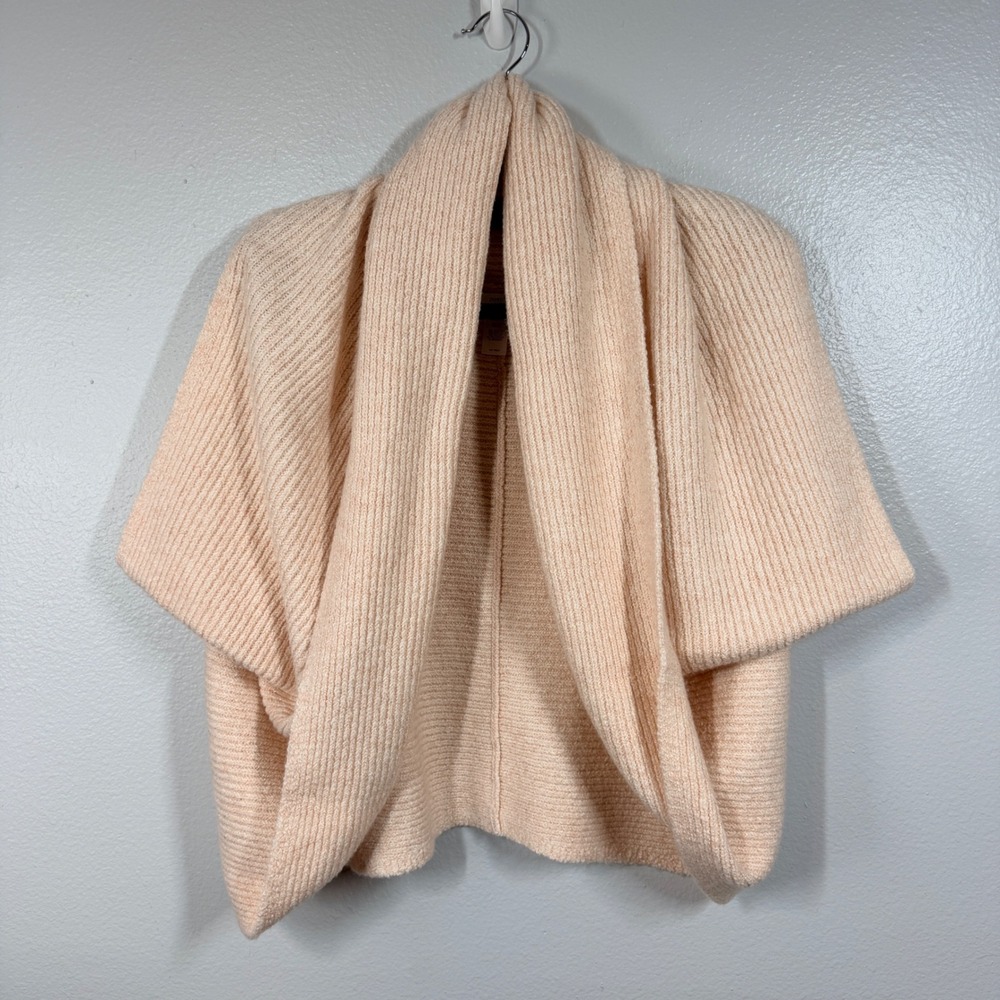 Pure Jill Sweater Women OS Peach Shrug Cardigan Short Sleeve Ribbed Cotton Blend